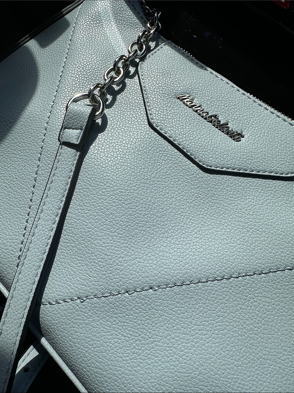 Marino Orlandi Pale Blue Pebbled Leather Shoulder Bag with Chain Strap